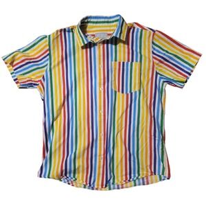 Target Pride Shirt Unisex Med LGBTQ Polo Rainbow Stripe Button Down Short Sleeve